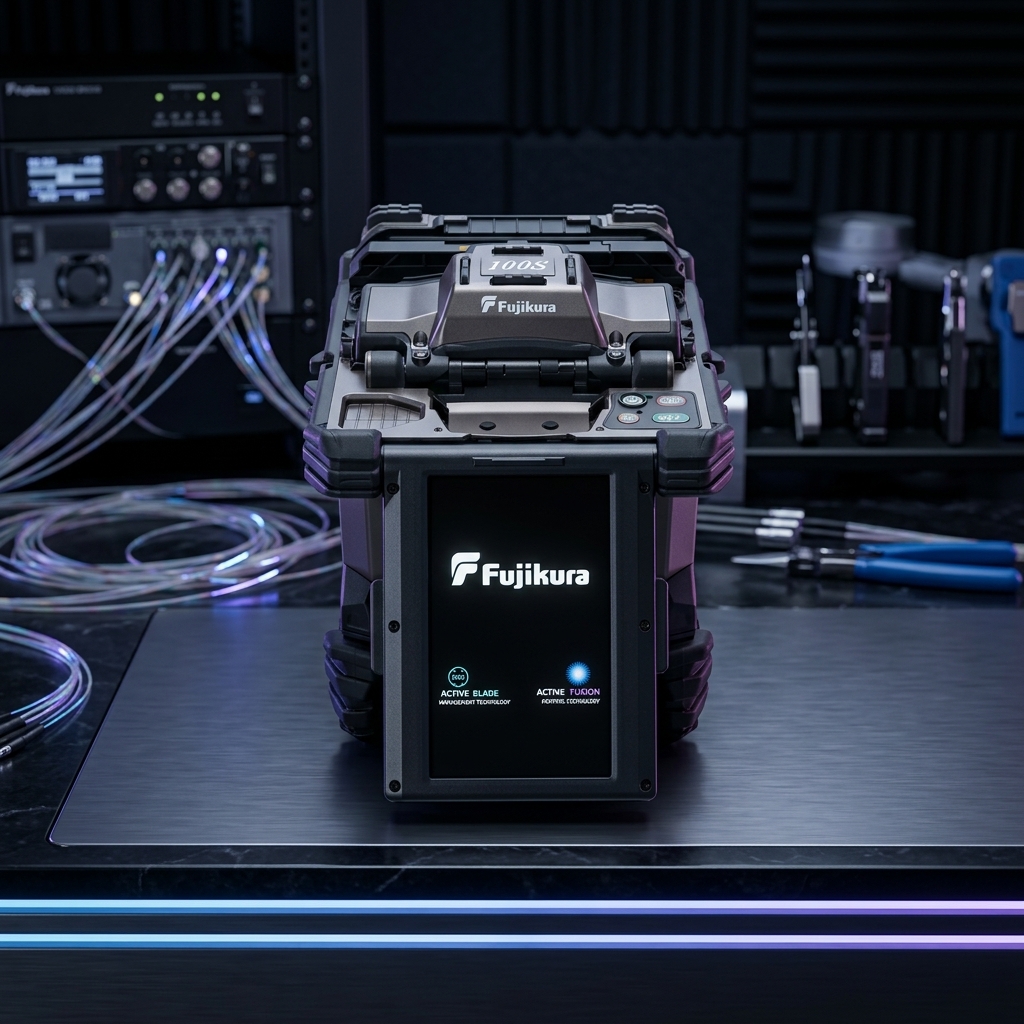 Advanced Fujikura 100S fusion splicing equipment on a lab table